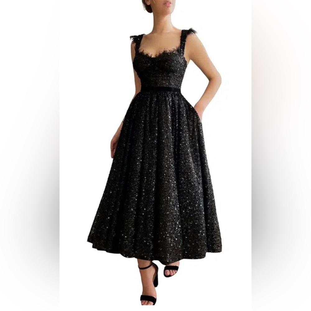Juliette Roses Elegant Black Sequin Evening Gown | Sz 16 | Brand New w/Tags